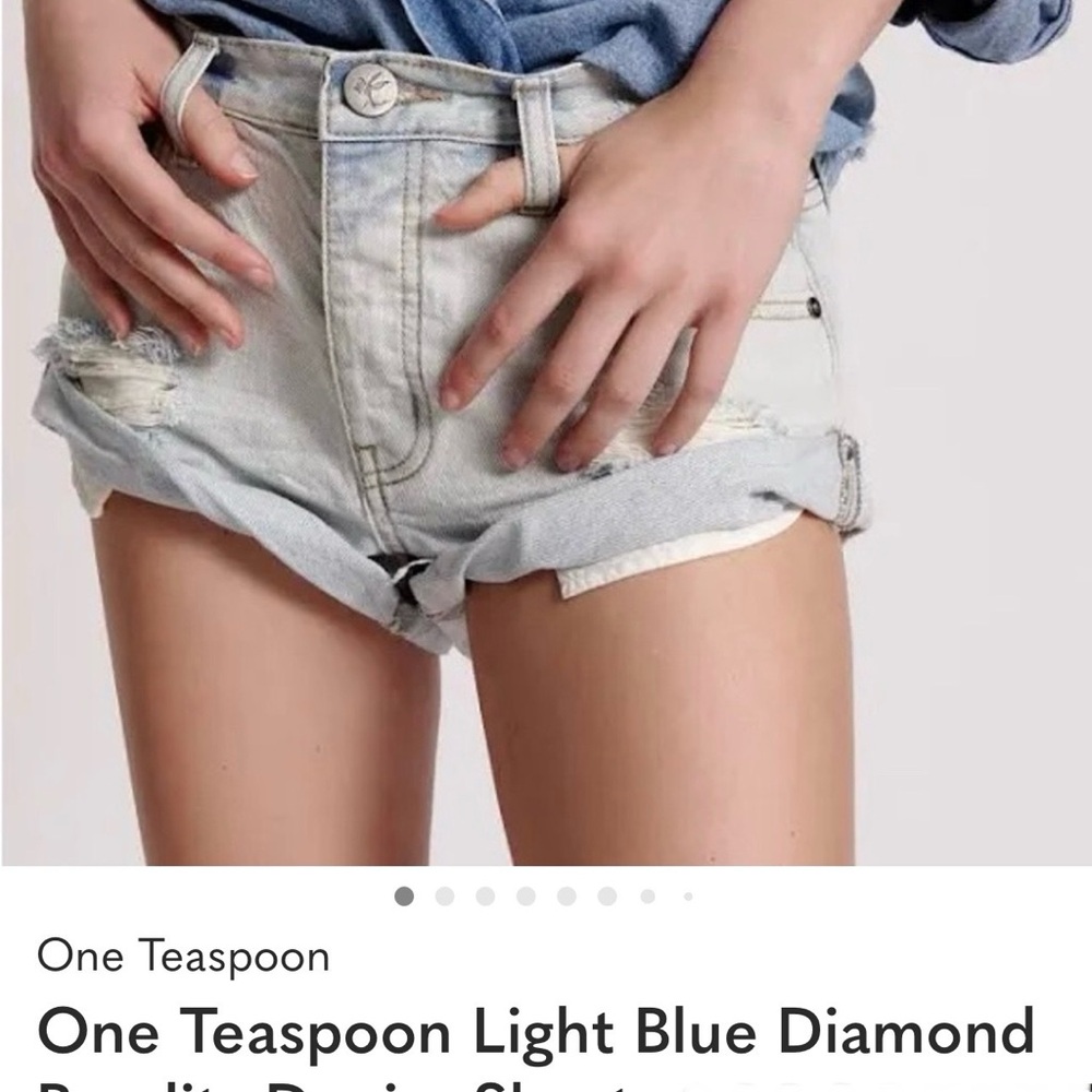 One Teaspoon Light Wash Distressed Rolled Hem Denim Shorts